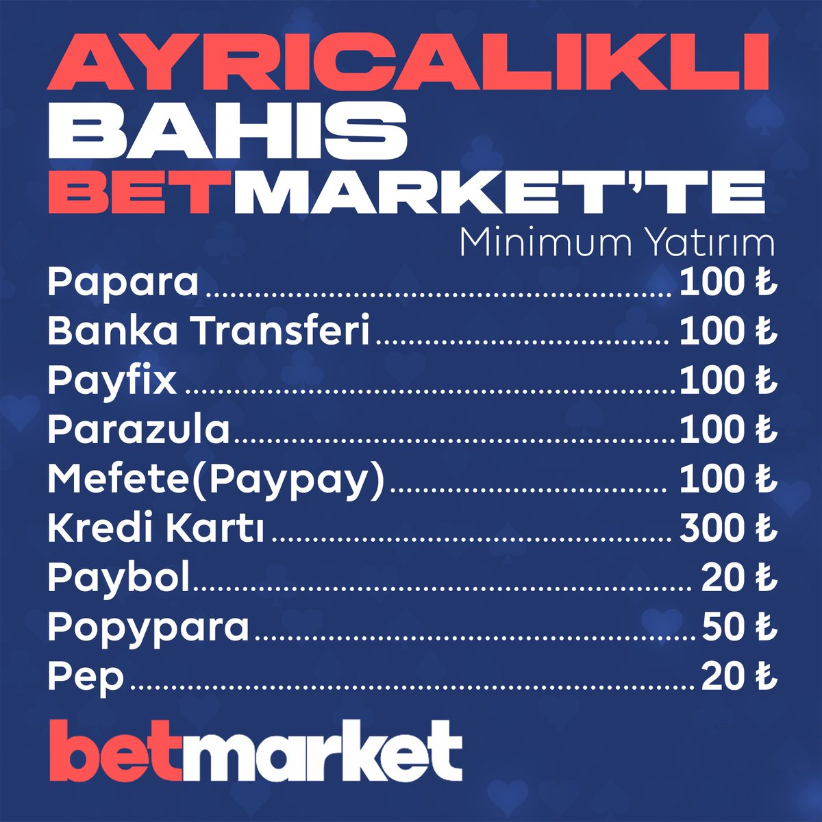 BetMarketTurkey's tweet photo. 💎 AYRICALIKLI BAHİS #BETMARKET'TE !

Minimum yatırım tutarları:

💥 50.000₺ Hoş Geldin Bonusu ile #BETMARKET Dünyasına Adımınızı Atın!

Güncel giriş adresimiz: ➡️   https://t.co/w79gKOW6uG https://t.co/bsof4PO5Jq