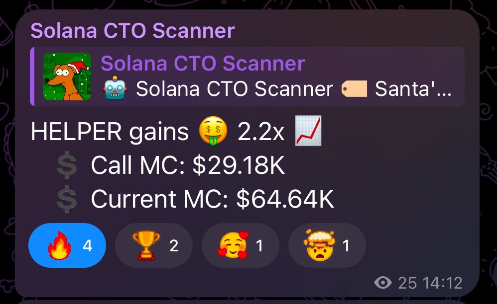 CTOScanner's tweet photo. $HELPER did 2.2x in 15 minutes ๐ค
CA: jgqGV7sW33iBPq3eXqZ1VK3i3BVZm2zyZm4Agjqpump
#solana #memecoins #santahelper https://t.co/AA25OsMpWY