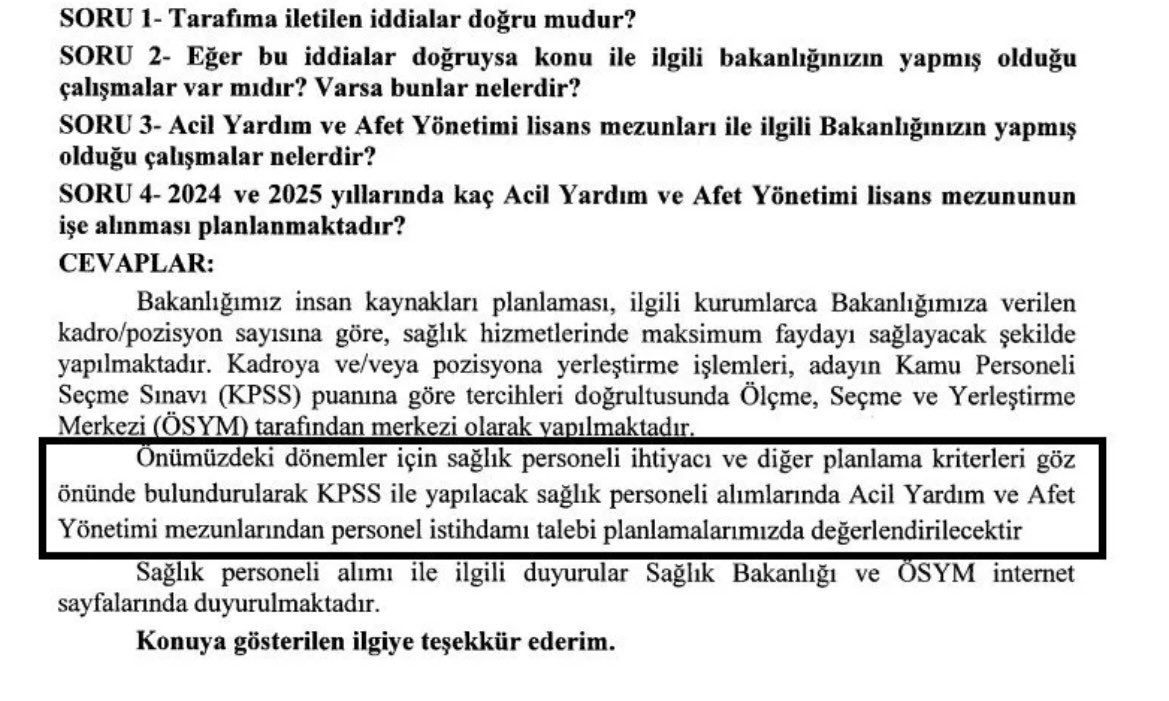 ACİL YARDIM VE AFET YÖNETİMİ MEZUNU arkadaşlar Sayın Bakandan sizler için müjde var 📣