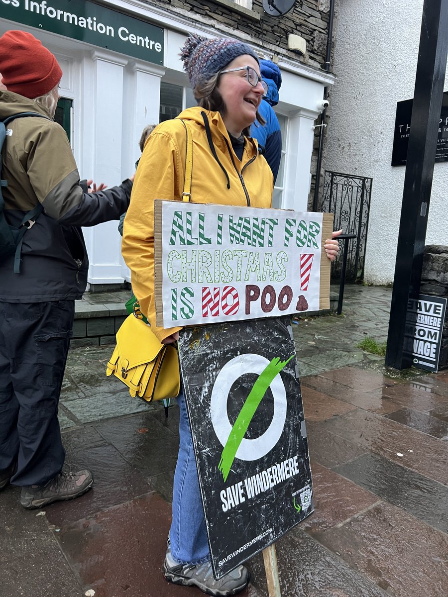 MattStaniek's tweet photo. Week 59 of the Strike Against Sewage

With just a week until Christmas, the festive spirit is making its way to the strike! The standout today is the simple ask: All we want for Christmas is no poo in Windermere. I wonder if @MariahCarey would consider a rewrite?

As you may or may not know, this week OFWAT will announce how much water companies can raise your bills to clean up their mess. While investment in Windermere is urgently needed, the key issue for us is this: people shouldn’t have to pay twice for a service they’ve already paid for. Instead, shareholders need to step up and do what they’ve failed to do since privatisation—invest in infrastructure, rather than extracting profits from the companies.

The key example of where customers shouldn’t foot the bill is ensuring sites spilling illegally are brought into compliance with their permits at a minimum. To reiterate what we have worked alongside @watervole3 from @WindrushWasp to expose: in recent years, Professor Hammond has demonstrated that all six of United Utilities’ untreated sewage spilling sites around Windermere have discharged illegally. OFWAT’s own guidance states: “We [OFWAT] do not expect customers to pay to regain compliance with existing permit conditions.”

This distinction is crucial. The necessary investments to address the issues we are seeing in Windermere must be made, but the question is: should the cost be borne by the bill-payer or the shareholder? We’ve submitted evidence of these violations to OFWAT and will be watching closely as the decisions unfold.

For more details, you can read our blog on this - ‘Are You Paying Twice for Sewage Spilling?’ on our website: https://t.co/Z8svuQkFOO

We’ll keep you updated as pay-day approaches!