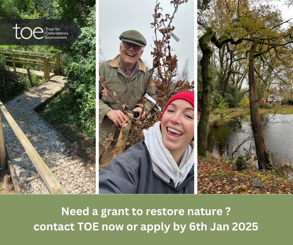 FUNDING from <a href="/TOE_oxon/">Trust for Oxfordshire's Environment</a> for projects with nature recovery at their heart - engaging the community in the implementation or that drive community engagement.  Next deadline (applications £1K to £15K) mid-day 6th January 2025.  Talk to us before applying. trustforoxfordshire.org.uk/grants-nature-…