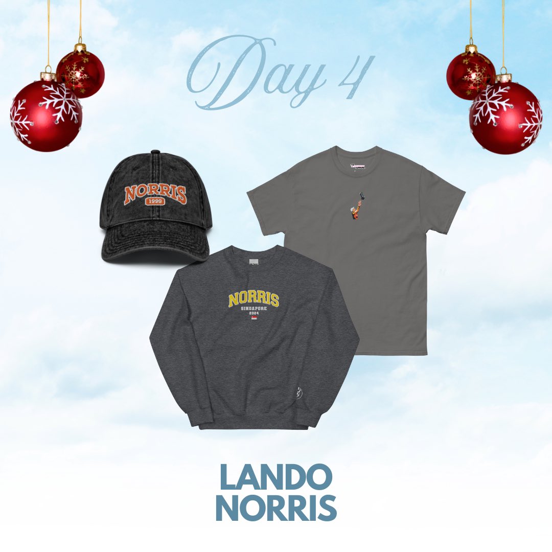 Day 4 🎁 for Driver #4 Lando Norris

What a year full of achievement’s for Lando!

Celebrate his first win in Miami and his dominant drive in Singapore with our new collection!

Available now at theslipstreamapparel.com