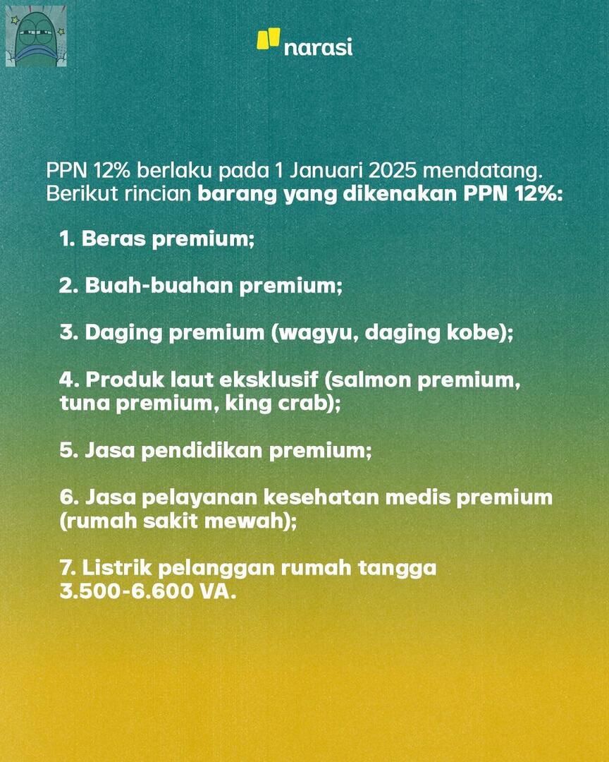 tanyarlfes's tweet photo. 💚 ya Tuhan kenapa aku WNI? 😭
semuanya kena PPN 12% https://t.co/BFKS9ZhZcB