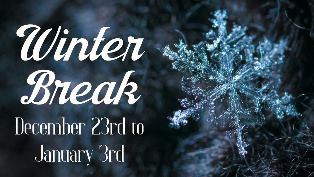 ParchmentSchool's tweet photo. Winter break is December 23rd, 2024 to January 3rd, 2025!  We will return to school on Monday, January 6th. Have a safe and happy break! https://t.co/B2CHLhVcGc