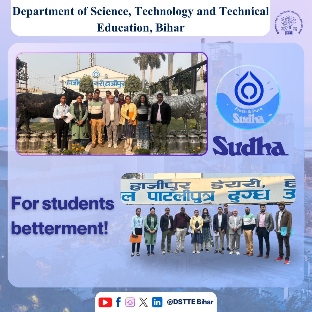 DSTTEBihar's tweet image. "Dr. Anant Kumar, Principal of GEC Vaishali, leads a team to Sudha Dairy, Hajipur, to enhance practical knowledge & training for students. MoUs with industry partners aim for better employability. Congratulations on such meaningful efforts!
#GECVaishali #PracticalKnowledge