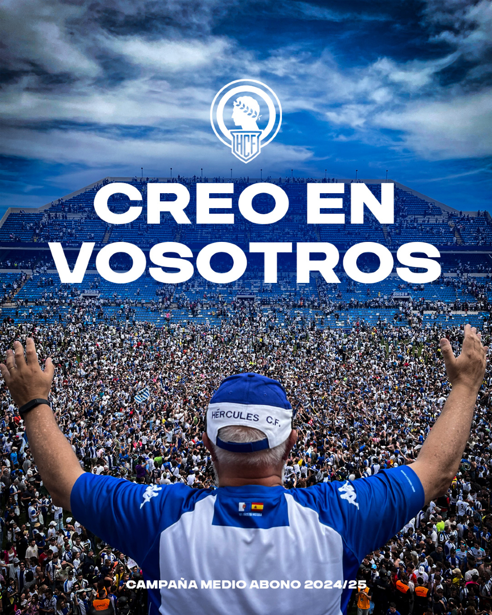 🌟 𝗖𝗥𝗘𝗢 𝗘𝗡 𝗩𝗢𝗦𝗢𝗧𝗥𝗢𝗦 🌟

🔵 Ya disponible la 𝗰𝗮𝗺𝗽𝗮𝗻̃𝗮 𝗱𝗲 𝗺𝗲𝗱𝗶𝗼 𝗮𝗯𝗼𝗻𝗼 para la temporada 24/25

ℹ️ Consulta condiciones
👉🏻herculesdealicantecf.com/campana-medio-…

🎟️ Hazte con el tuyo
👉🏻hercules.compralaentrada.com

💙 #MachoHércules 🤍