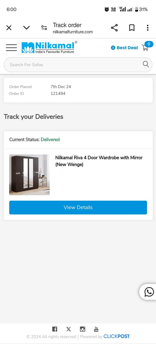 drdky9's tweet photo. @nilkamal_ltd I bought a wardrobe, it was delivered on 11 December, with promise of installation in 3 to 5 days. Today is 16 Dec still no installation. Order no 121494.
Customer care call is absolutely nonsense 
Email on furniture.nilkamal
No response https://t.co/vaRBaB2url