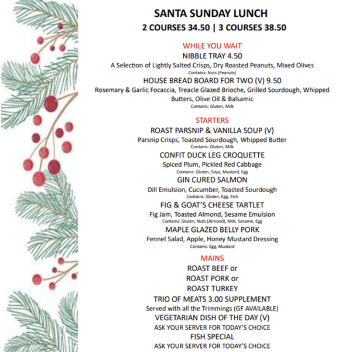 🎅 Last chance to book for our Santa Sunday on 22 December. Enjoy a delicious three course lunch followed by a very special guest waiting for the little ones in the lounge