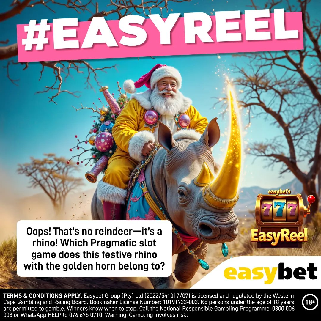 Easybet_SA's tweet image. 🎅✨ Oops! That’s no reindeer—it’s a rhino! 🦏

Which Pragmatic slot game does this festive rhino with a golden horn belong to?

Comment your answer for a chance to win! Don’t forget to follow us for more fun surprises. 🎁

👉 Explore more slots here: easybet.co.za/casino/slots/…