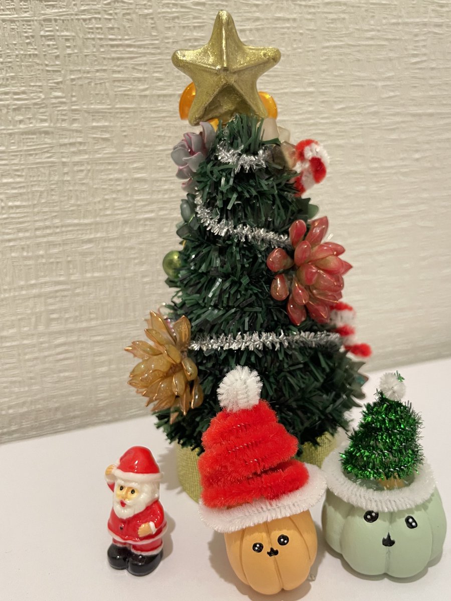 Yuki_dqx_1110's tweet photo. あのぉ……
完成したので見てやってくれませんかッ？！

🎄多肉リスマスツリー🎄

試作品やB級品捨てるのも置き場も困るなーと思って、ツリーにしました笑
後ろはハリボテだし、正直全体のセンスないけど、試作品をスッキリ整理できたので作って良かったと思っております。
Xmasに間に合って良かった笑 https://t.co/FQa8xxfS0a