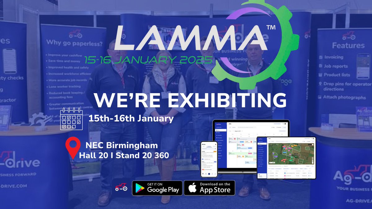 📲🚜1 Month to the <a href="/lammashow/">LAMMA Show</a> 2025!🚜📲

If you are an agricultural contractor, come visit us to see how our award winning app Ag-drive, can eliminate the paperwork and improve your farm business!🚜💨

📅 15-16th January
📍 NEC Birmingham- Hall 20, Stand 20.360

#agdrive #Lamma