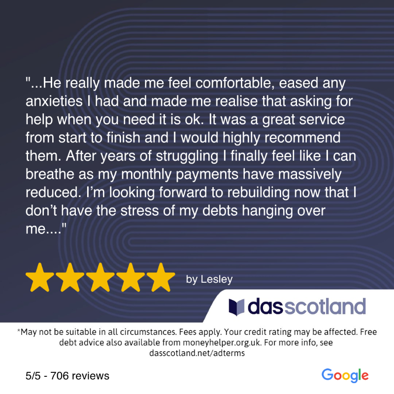 DASScotland's tweet photo. ★★★★★ 5️⃣/5️⃣ Rated on 
@Google

Our new customer Lesley left a review of his experience of entering the #debtarrangementscheme

Find out more about the Debt Arrangement Scheme:

💻 https://t.co/r9QaSZTF9m
📞 01412416299
🛡️ Powered by @TrustDeedScotland®