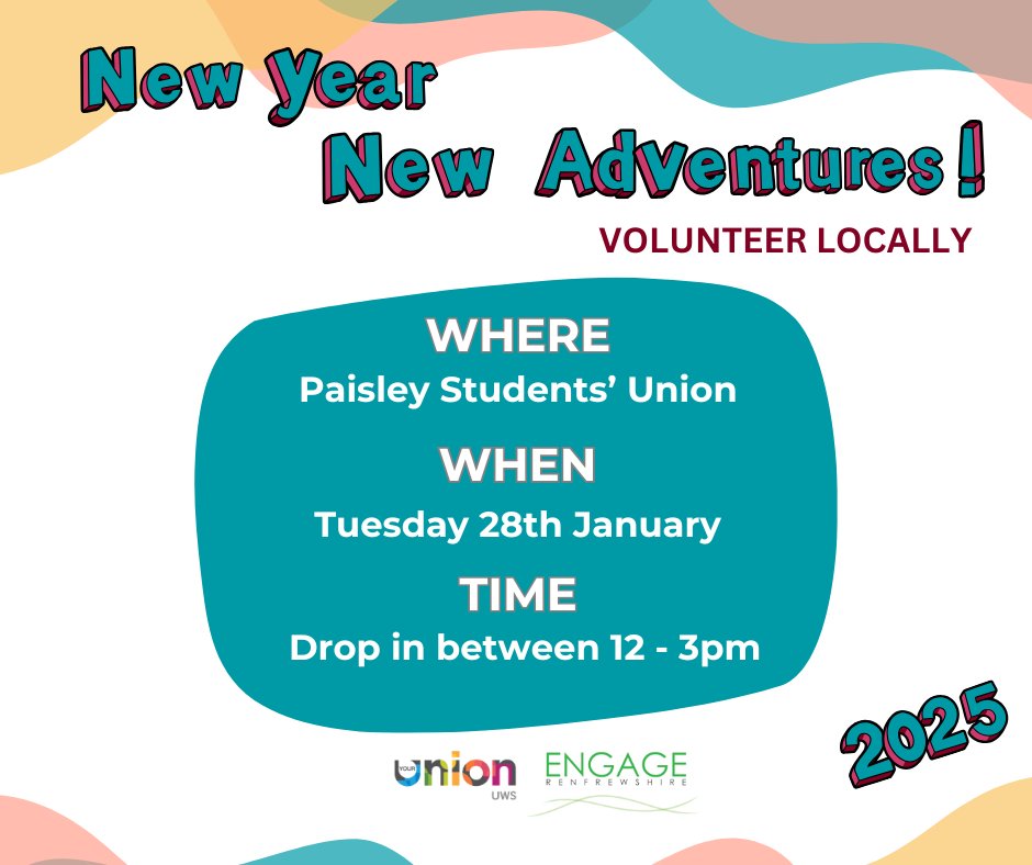 New Year, New Adventures await... Volunteer locally in 2025! Find out what local opportunities are available next Tuesday at UWS Students Union <a href="/UniWestScotland/">UWS</a> <a href="/UWSstudents/">UWS Students’ Union</a>