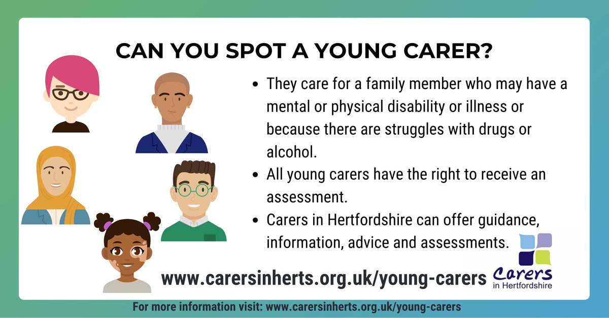 Young Carers deserve to be recognised and helped to thrive.  Carers in Hertfordshire - Young Carers can offer guidance, information, advice and assessments.  Get in touch to find out more.  carersinherts.org.uk/young-carersCan you spot a Young Carer?