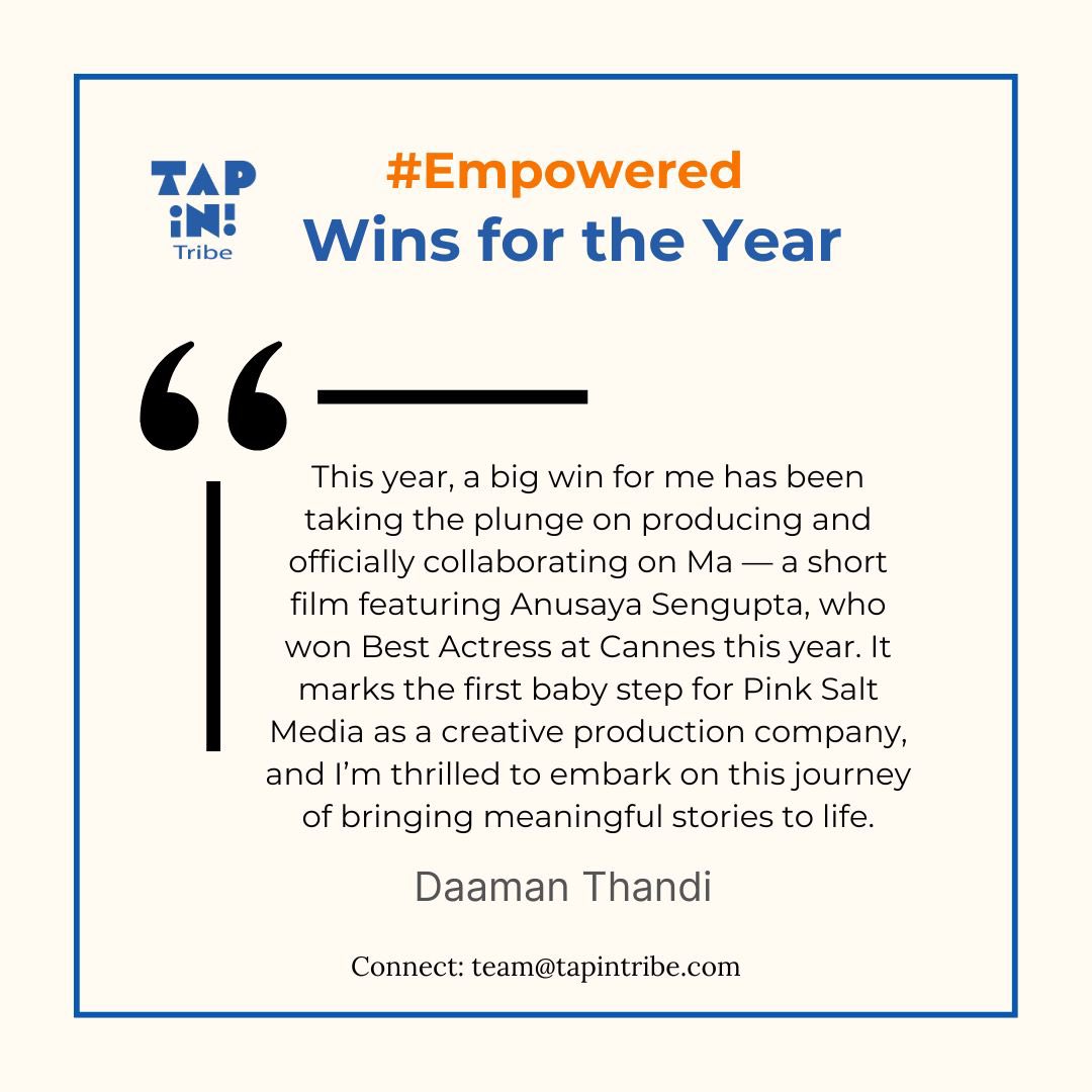 TapInTribe's tweet photo. Celebrating our incredible wins and Tap in tribe— shout out to @daamanthandi for this huge step forward for Pink Salt Media!! 💪🏽🔥
And 💯 think that Sonali’s win is one that will resonate with many of us. 
#TapinTribe #leadership https://t.co/XAKvPd2TK9