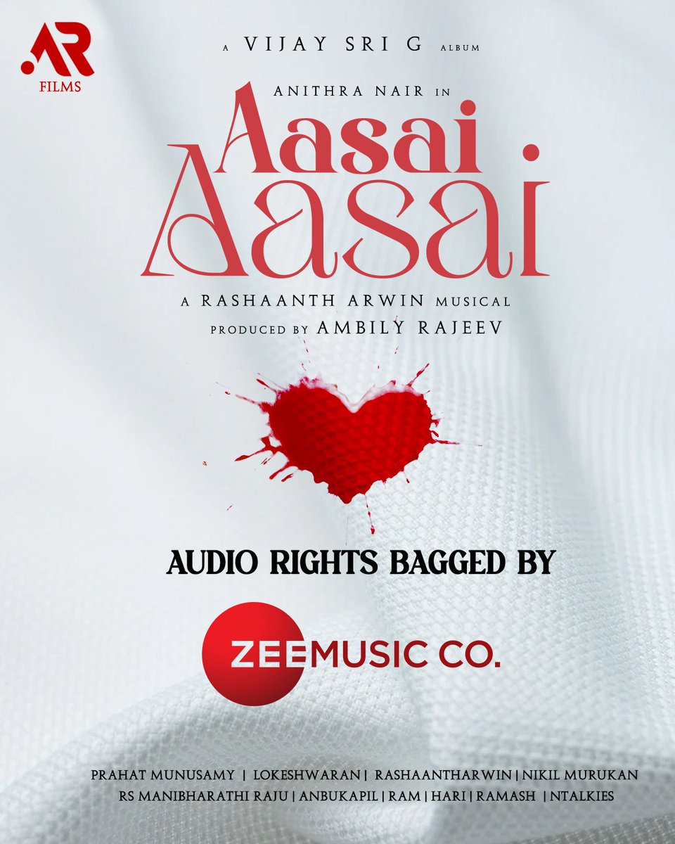 DR. Vijay Sri G (@vijaysrig) on Twitter photo #AasaiAasai Music album
Starring @AnithraNair
Love Tale from Director of ‘Haraa’
<a href="/vijaysrig/">DR. Vijay Sri G</a> album
Lyrical #VSG
@itz_rashaantharwin Musical
Dop Prahat Munusamy
Editor Lokeshwaran.
@sruthysasidharanofficial Vocals <a href="/onlynikil/">Nikil Murukan</a> <a href="/zeemusicsouth/">Zee Music South</a>
#AmbilyRajeev #AasaiAasai Music album
Starring @AnithraNair
Love Tale from Director of ‘Haraa’
<a href="/vijaysrig/">DR. Vijay Sri G</a> album
Lyrical #VSG
@itz_rashaantharwin Musical
Dop Prahat Munusamy
Editor Lokeshwaran.
@sruthysasidharanofficial Vocals <a href="/onlynikil/">Nikil Murukan</a> <a href="/zeemusicsouth/">Zee Music South</a>
#AmbilyRajeev