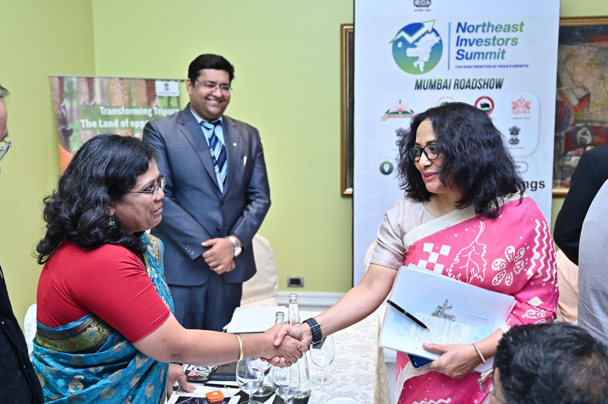 MDoNER_India's tweet photo. Ms. Monalisa Dash, Joint Secretary, Ministry of Development of the North Eastern Region, reviewed the B2G meetings and interacted with the North Eastern State’s representatives at the Northeast Trade and Investment Roadshow held at the Taj Mahal Palace Hotel, Colaba, Mumbai. The roadshow offered a unique platform for potential investors to connect directly with representatives of the North Eastern states and explore diverse investment opportunities across multiple sectors.

#MDoNERIndia #MumbaiRoadshow #B2G #AdvantageNortheast #Investment #Trade