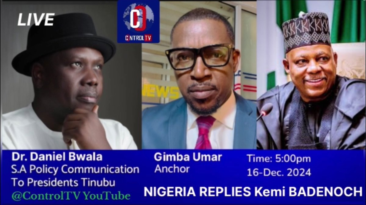 ControlTVng's tweet photo. Join us at 5:00pm today for an explosive one on one with Dr. Daniel Bwala Spokesman & SA Policy Communications to President Tinubu as we Disect the comments of UK Conservative Party leader Kemi BADENOCH #controltv #frontrowpolitics #nigeria #ukpolitics @KemiBadenoch https://t.co/HBsQIQ7L4s