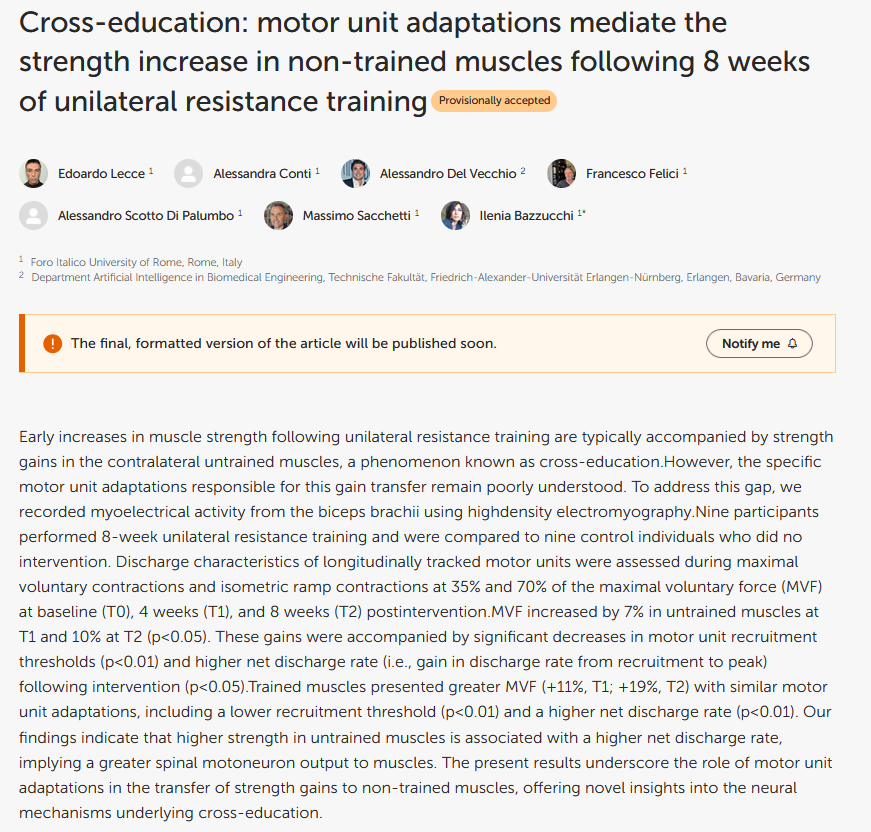 Cross-education: motor unit adaptations mediate the strength increase in non-trained muscles following 8 weeks of unilateral resistance training

frontiersin.org/journals/physi…