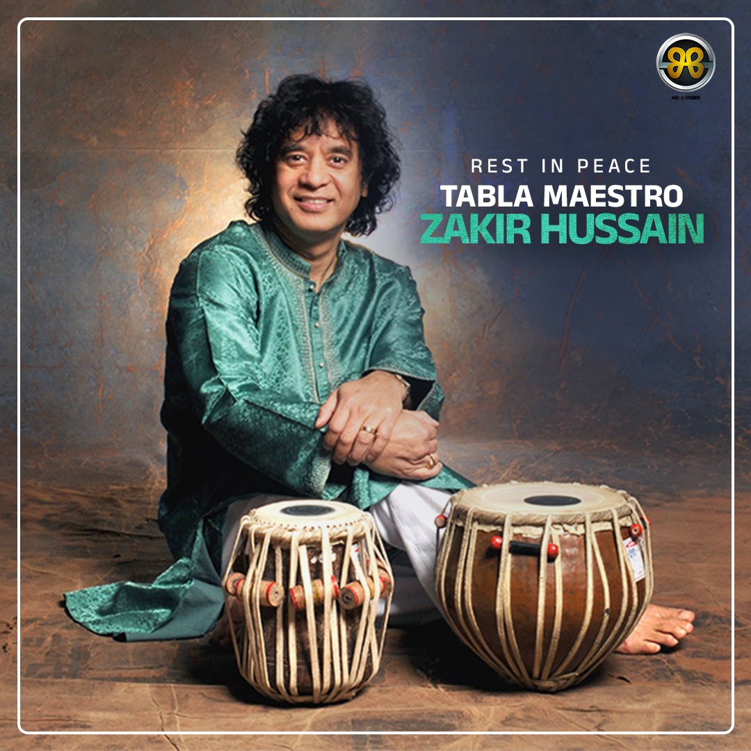 AJANEESHB's tweet photo. "The world has lost a musical legend. Zakhir Hussain’s soul-stirring rhythms will echo in our hearts forever. Rest in peace" 💐
#AbbsStudios @crbobbymusic https://t.co/b4yMewAOW5