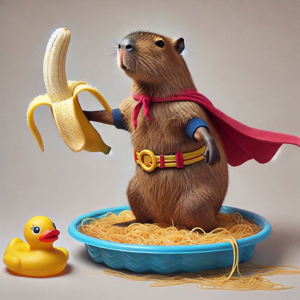 xzibex's tweet photo. @LaughingAtMeNow Meet Spaghetti Capybara 🍝🦫 – the cute, tasty warrior of meme coins! Join the army and fight for fun and flavor! 💥🔥 https://t.co/NQGtQQhy4O
