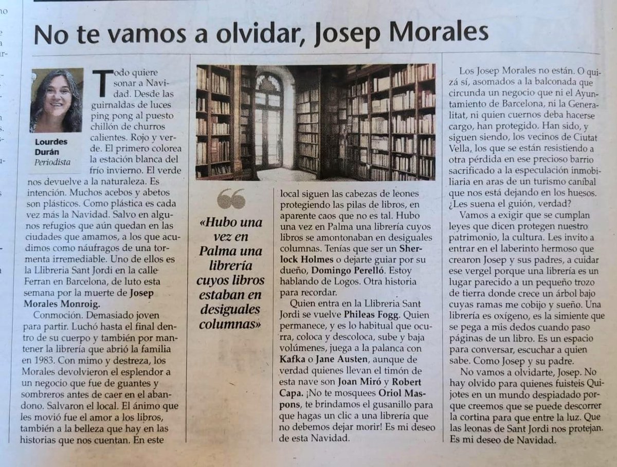 ❤ "No te vamos a olvidar, Josep Morales" . Llibreria Sant Jordi <a href="/santjordillibre/">llibreriasantjordi</a> . Gràcies, <a href="/dudan60/">lourdes duran</a> ❤ ultimahora.es/opinion/tribun…