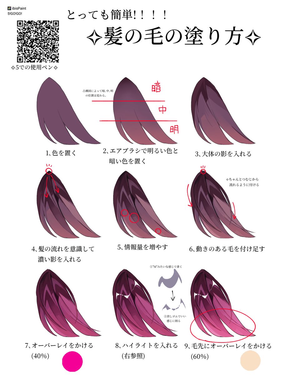 髪の毛の塗り方です