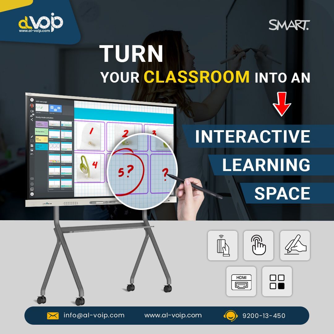 Upgrade your classroom with the SMART Board Mx265-v4!
A 65” 4K touchscreen with 20-point touch, anti-glare glass, built-in speakers, and SMART iQ suite for seamless teaching.
For more details 
buff.ly/4gexiWZ
Em: info@al-voip.com 
Tell: 920013450 
Wh: +(966)-133313575