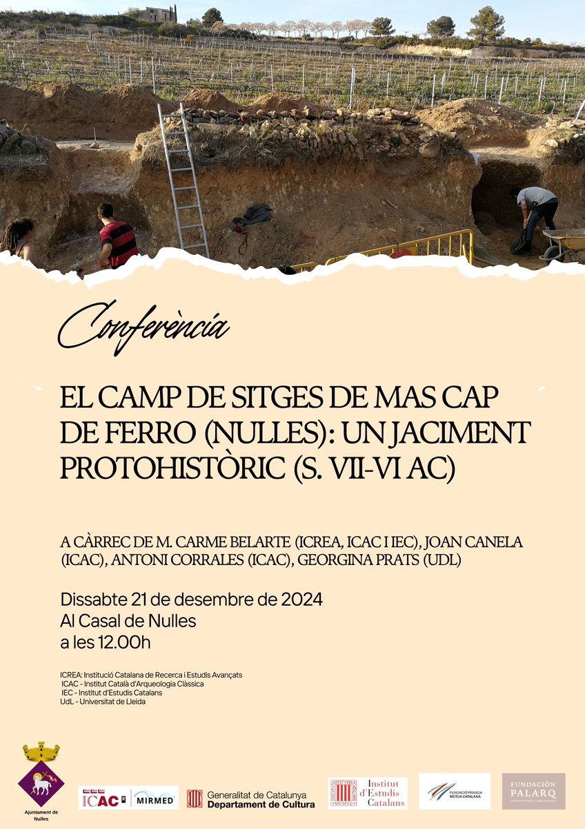ICAC_cat's tweet photo. Coneixes el camp de sitges de Mas Cap de Ferro, a Nulles (Alt Camp)? Un #jaciment clau per a entendre la subsistència i l'economia rural de la 1a edat del ferro.
🗓️Aq. dissabte, conferència amb l'equip de #Protohistòria #MIRMED al Casal de #Nulles!
ℹ️ https://t.co/2W827sDz0L https://t.co/BUXfSITKgS