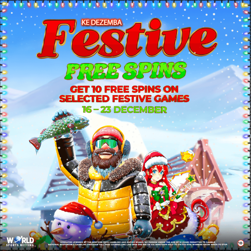 WorldSportsBet's tweet photo. 🎄 Ke Dezemba Festive Free Spins! 🎄
Get 10 FREE SPINS on select festive games from 16 – 23 December!
🎅 Santa’s Wonderland
🎁 Santa’s Great Gifts
🍭 Sweet Bonanza Xmas &amp; more!
Log in, play, and let the festive fun begin!
#BetWithTheBest