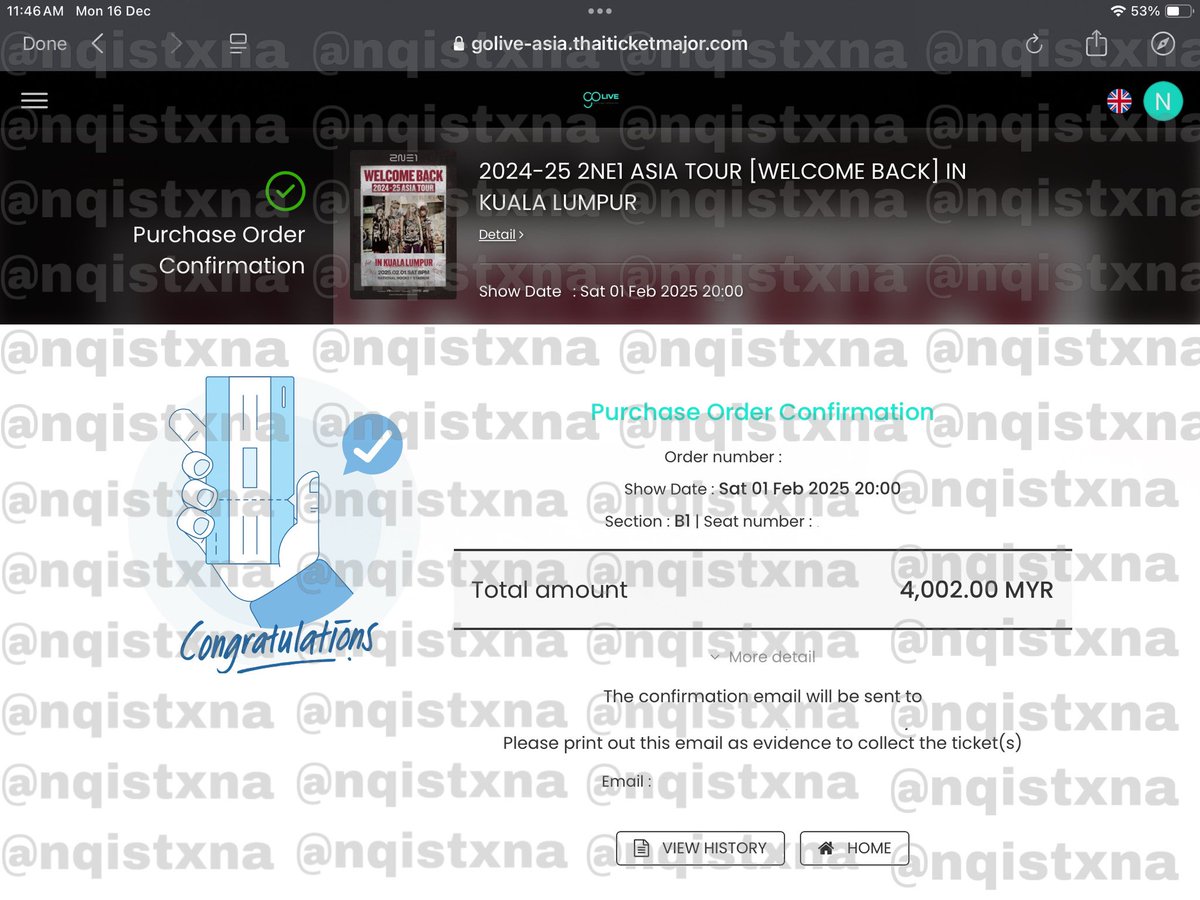 nqistxna's tweet photo. HELP RT ‼️ 2NE1 in KL 

I ada extra CAT 1, side by side.

4 tickets. I nak letgo murah murah je. Can buy single ticket, dua or buy semua terus. Reason : Secured VIP for customers

RM960 kasi jadiii 

#2NE1inKL #2NE1 https://t.co/rFvT04dOiB