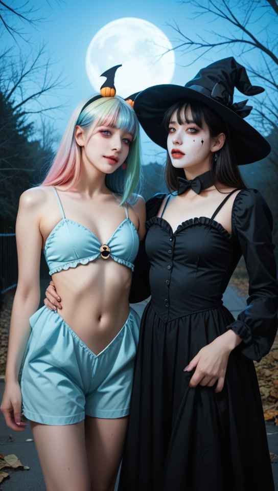 BadToxic's tweet photo. #Halloween #Girls 2024 - #StableDiffusion #waiREALMIX v11 Euler a #KlingAI.
#twoGirls #costume #HalloweenGirl #pumpkin #cosplay #scary #horror #gorgeousFace #pastelBalayageHair #slender #veryThin #sexy #cute #girl #warmPastelColors #AIGirl #AIGirls #AI #AIArt #Kunst #animation https://t.co/KU2H96lyF6