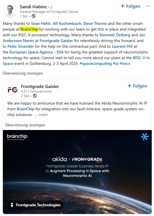 MIAM_Schwan's tweet photo. Augment Processing in Space with Neuromorphic AI
After Ant61 Akida will be flying into orbit again. Now with Frontgrade Gaisler.
@BrainChip_inc #BRN #AI #Akida #Pico #TENNs #edge #neuromorphic #frontgrade #orbit #space #ESA #spacecomputing
https://t.co/JfOY3xiOUv