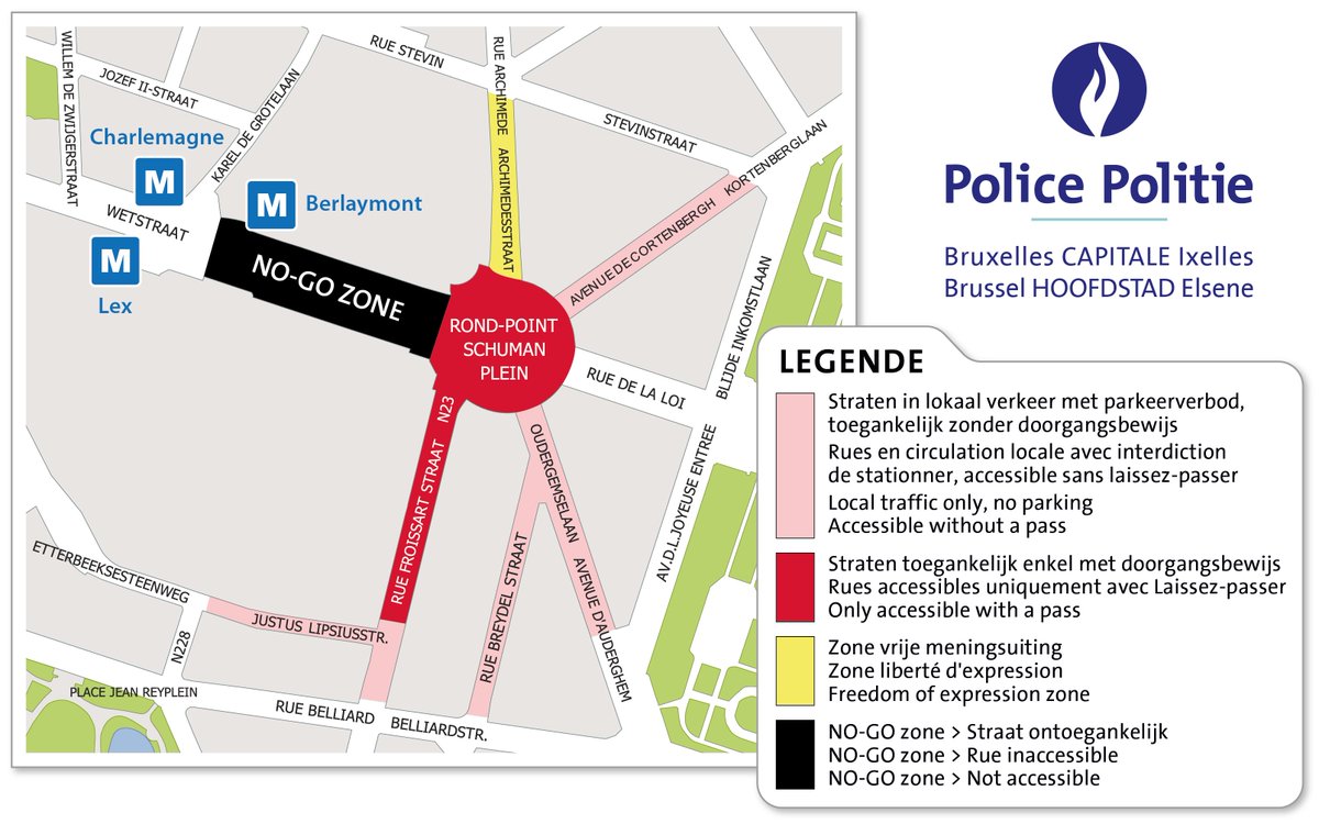📣 🇪🇺 Sommet européen à #Bruxelles les 18 et 19 décembre 2024. 
🚧 Le 18/12 : Fermeture du quartier #Schuman à partir de 15h et du tunnel Reyers-centre à 14h.
➡️ Toutes les infos mobilité sur : polbru.be/2024/11/20/som…

📣 🇪🇺 Europese top te #Brussel op 18 en 19 december 2024.
🚧