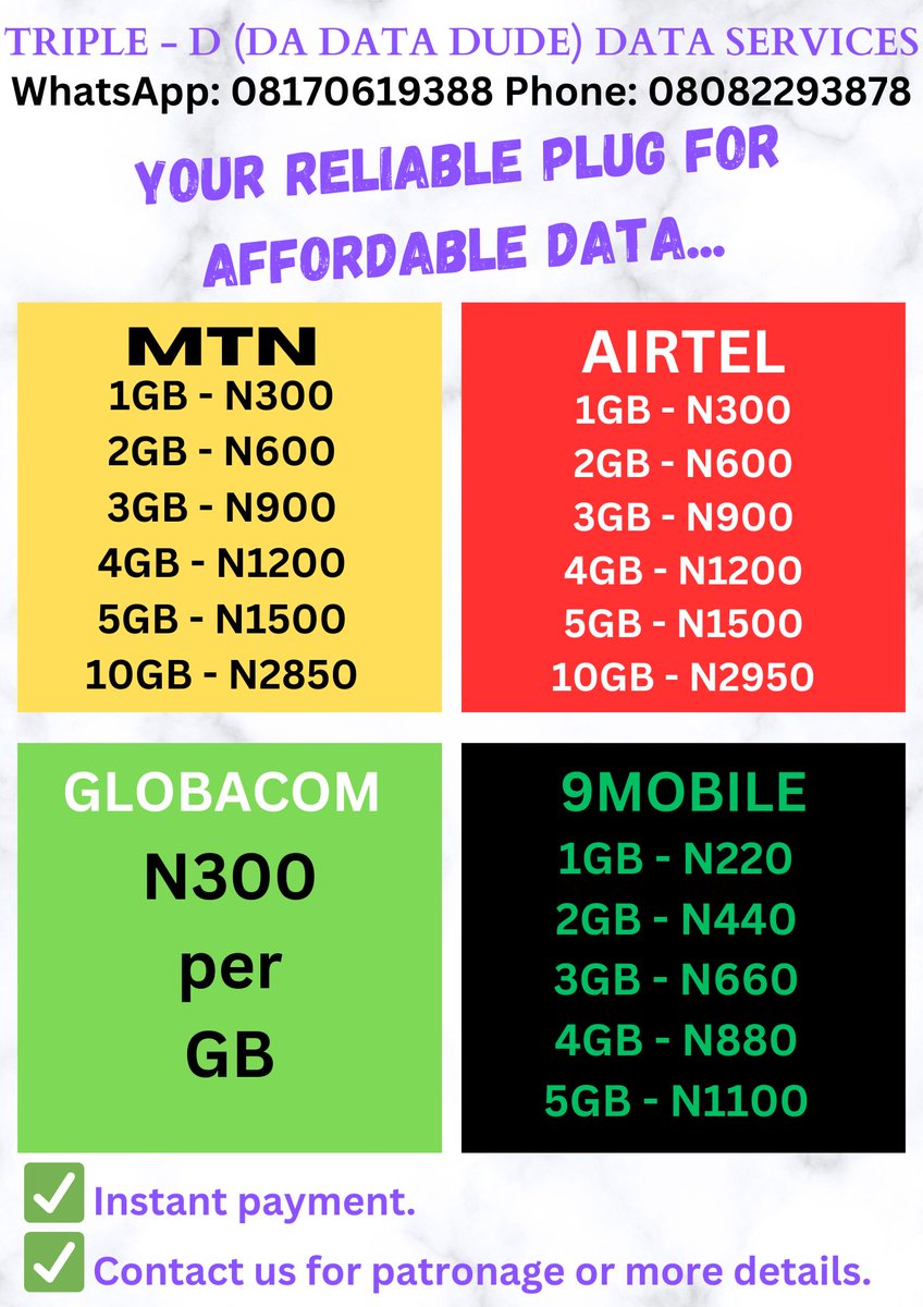 thamas1420's tweet photo. @abazwhyllzz DATA PLUG! CHECK DETAILS BELOW. DM ON WHATSAPP. https://t.co/TIJLFqlcJR