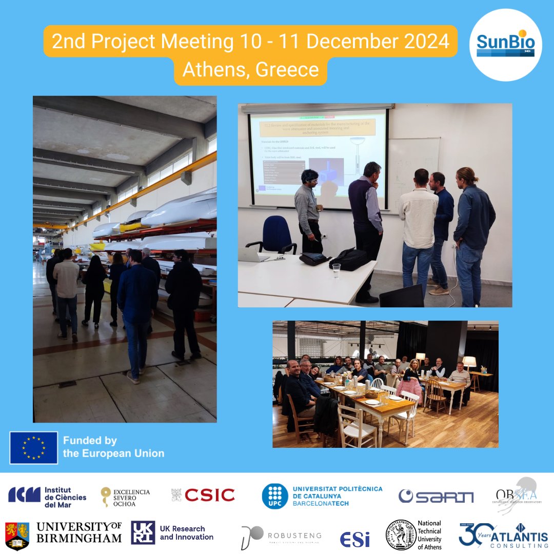 SUNBIOproject's tweet photo. The #SUNBIO Consortium Marks a Major Milestone at its 6-Month #PlenaryMeeting
📅 December 10–11, 2024
📍 School of Naval Architects &amp; Marine Engineering, NTUA – Athens

Read more 👉https://t.co/FeweukRbCm

 #projectmeeting #HorizonEurope #missionocean @CORDIS_EU  @cinea_eu https://t.co/vp5aLBmBeS
