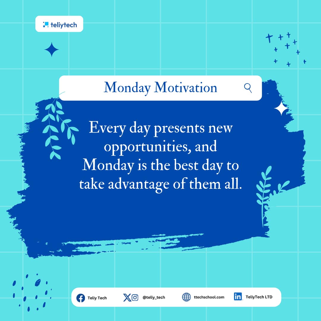 teliytech's tweet photo. Monday Motivation
Every day brings new opportunities to grow, and Monday is the perfect day to set the tone for a successful week ahead. Take charge and make it count. https://t.co/E4ANWMbwvE