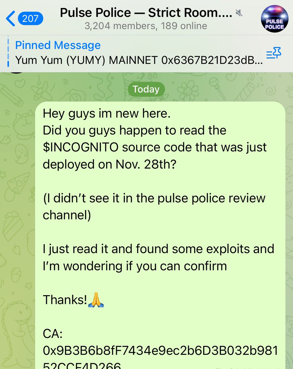 housing37's tweet photo. @INCTOSHI0x UPDATE: @INCTOSHI0x you guys said that #PulsePolice reviewed your code, right?

I just checked their TG and didn’t see any review for #INCOGNITO 🤔

Can you point me in the right direction please?

I’d like to see the audit.. maybe im wrong 🤷🏻‍♂️

https://t.co/aRcmIBZDpo https://t.co/H1JK5pQEJ5