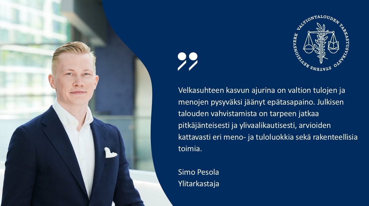 Julkisyhteisöjen velkasuhde on enemmän kuin kaksinkertaistunut finanssikriisin jälkeen. Hallitus on laatinut 9 miljardin euron sopeutuskokonaisuuden, joka ei kuitenkaan kata kaikkia finanssipoliittisia toimia.

Lue finanssipolitiikan valvonnan raportti👇

vtv.fi/julkaisut/fina…