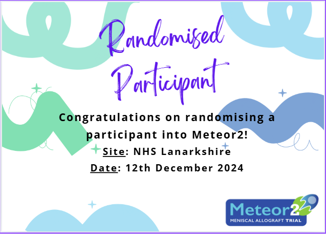 WarwickCTU's tweet photo. Congratulations and huge thanks to @Rahulknee and team @NHSLanarkshire for randomising their 2nd participant into the #METEOR2 Trial on 12th December.
We are now up to 28 #METEOR2 randomisations 😊 https://t.co/Epu9xooR19