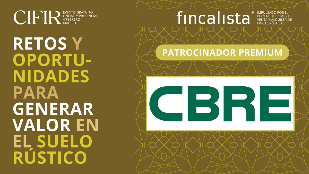 🏢 ¡<a href="/CBRE/">CBRE</a> se suma como patrocinador del CIFIR 2025! 🏢
Son referentes globales en servicios y consultoría del sector inmobiliario. 
Inscríbete en 👉 zurl.co/BWiz
📅 Fecha del evento: 4 febrero 2025