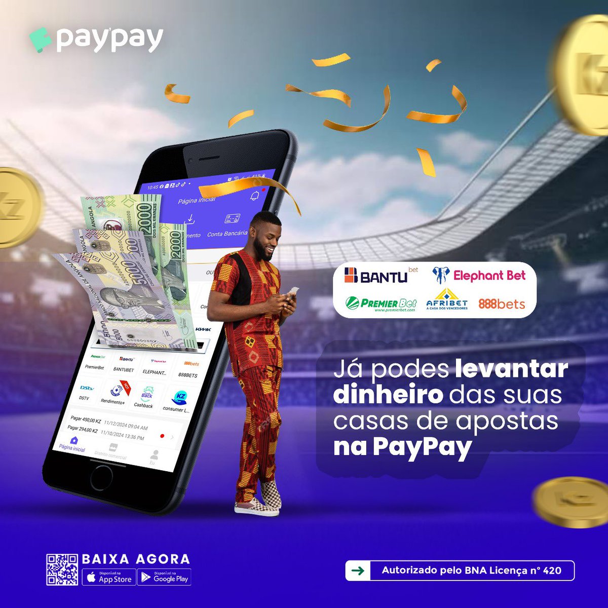 wearepaypay's tweet photo. Com a PayPay já é possível fazer o levantamento do dinheiro ganho na sua casa de apostas sem qualquer custo, filas ou burocracias.
Carregue já a sua conta, ganhe e efetue o levantamento do prêmio de forma mais simples e segura, usando a PayPay!

#Carteiradigital #bets #Prêmios https://t.co/vm03Ip8dMK