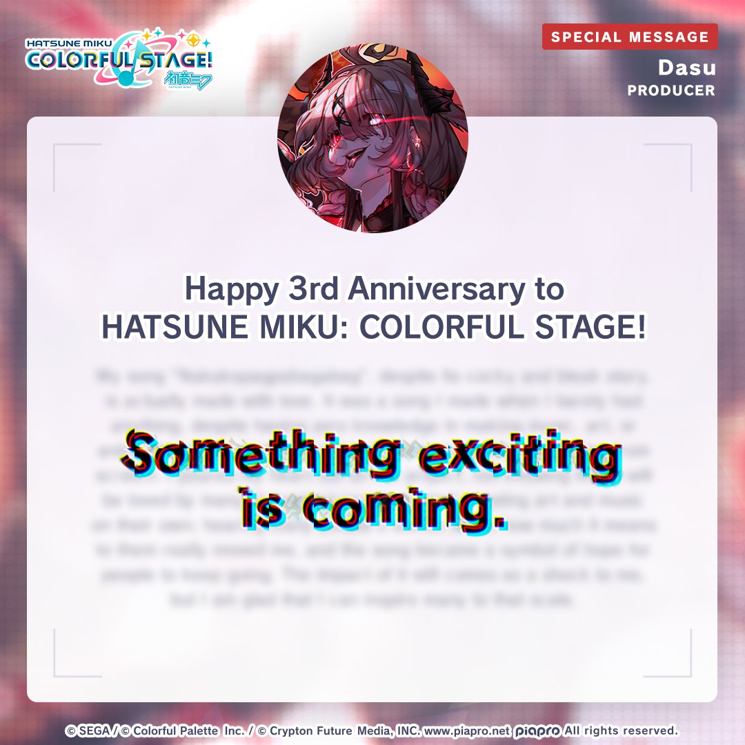 ColorfulStageEN's tweet photo. A special anniversary message from @dasucakies is c̶̛̯̫̩̓ȏ̴̪̳̘̽̔̍̈m̷͎̌i̶̥̻͕̱̪̿͑̒n̸͎͍̊̿̆̑g̴͕̯͇͐̑̀͗̐ ̷̹̰̩̮̑̽́̿͛s̶̨͙̅͑͌͘͜͝o̷̹̲̫͕̰͑̈́̚ơ̸̲̍̋̀͠n̶̡͙̝͕͆̓̀.̶̭̦̘̐̽͌̐.̷̜̝͇̜̾.̷̦̪̲͊̋͆?̶͈̓̌͗ https://t.co/1GZYNY8K3D