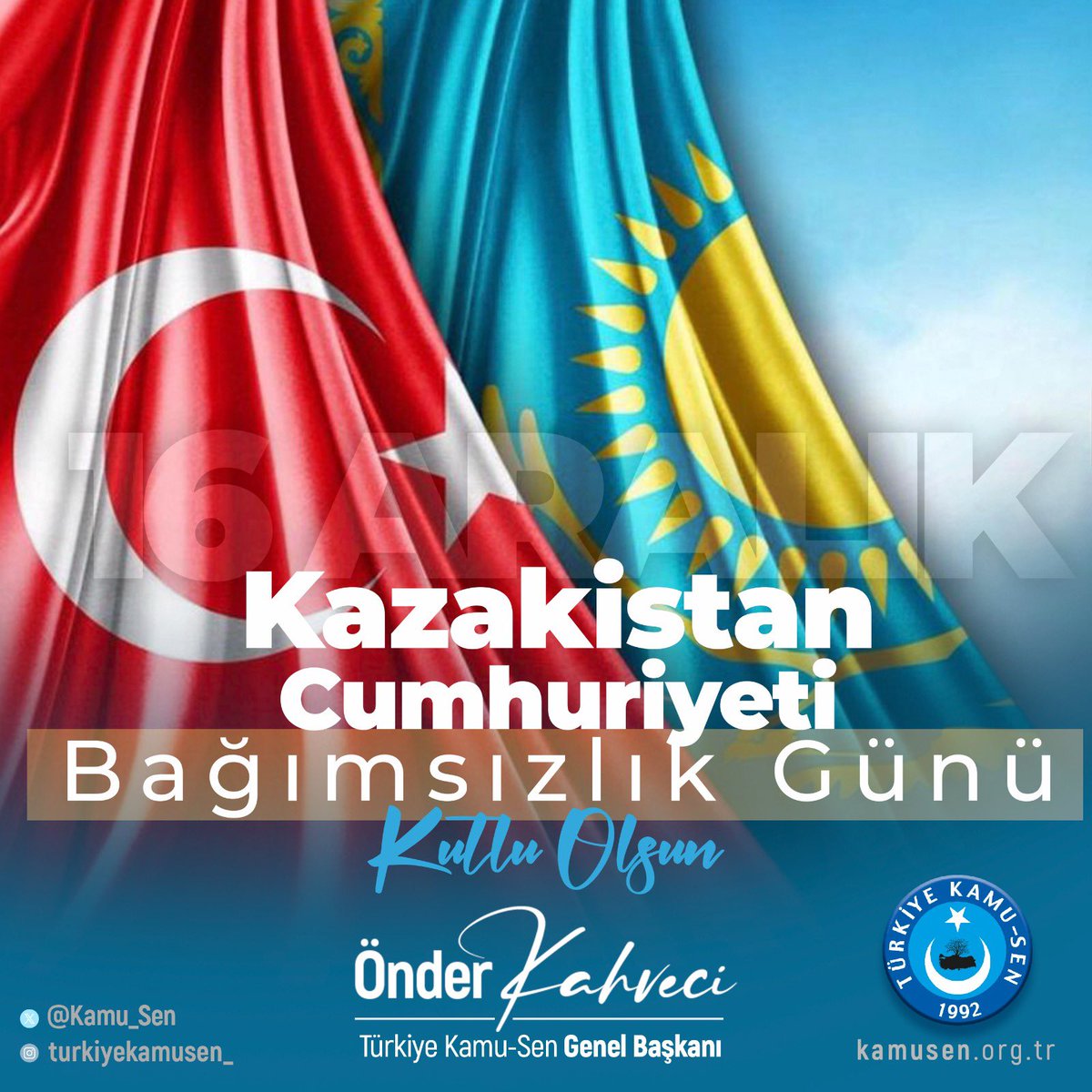 Dost ve kardeş ülkemiz Kazakistan Cumhuriyeti’nin 33. kuruluş yıl dönümü kutlu olsun! 🇰🇿