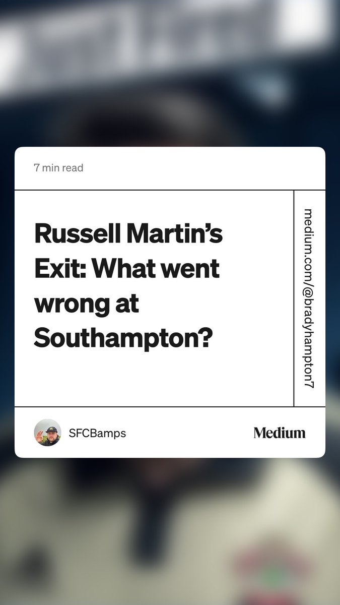 sfcbamps's tweet image. “Russell Martin’s Exit: What went wrong at Southampton?”

In a season of constant change with selection, shape, excuses, the two things that have remained; the same overcommitting of bodies forward and naive football playing out from the back. #saintsfc

 medium.com/@bradyhampton7…