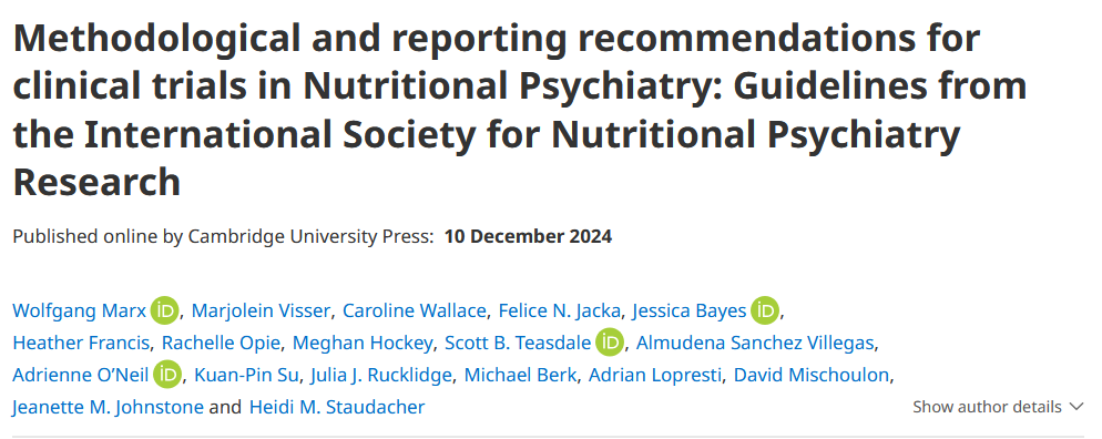 Wolfgang Marx (@marx_wolf) on Twitter photo 🚨 Exciting update from the International Society for Nutritional Psychiatry Research (<a href="/_ISNPR/">ISNPR</a> )!  We’ve published the first-ever guidelines for clinical trials in  Nutritional Psychiatry. 
A 🧵 on what we did and what this means. 🧠🥗
🔗 pubmed.ncbi.nlm.nih.gov/39654150/ 🚨 Exciting update from the International Society for Nutritional Psychiatry Research (<a href="/_ISNPR/">ISNPR</a> )!  We’ve published the first-ever guidelines for clinical trials in  Nutritional Psychiatry. 
A 🧵 on what we did and what this means. 🧠🥗
🔗 pubmed.ncbi.nlm.nih.gov/39654150/