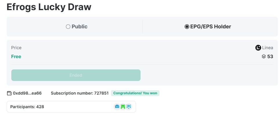 VictorSpons's tweet photo. @Element_Market @efrogs_on_linea Alright. I won! How do I claim what I’m entitled to? :) https://t.co/15cXLmBM19