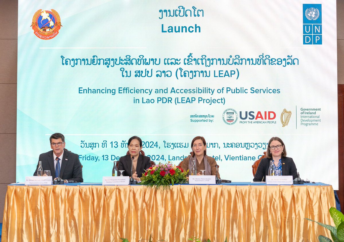 irlembvietnam's tweet photo. Ambassador Ní Fhallúin joined with @UNDPLaoPDR &amp; @USAIDAsia in Vientiane to launch the Enhancing Efficiency &amp; Accessibility of Public Services in Lao PDR (LEAP) project. 

The project aims to ensure better access to services for citizens of 🇱🇦, particularly in remote communities. https://t.co/YEsm9CmGmP