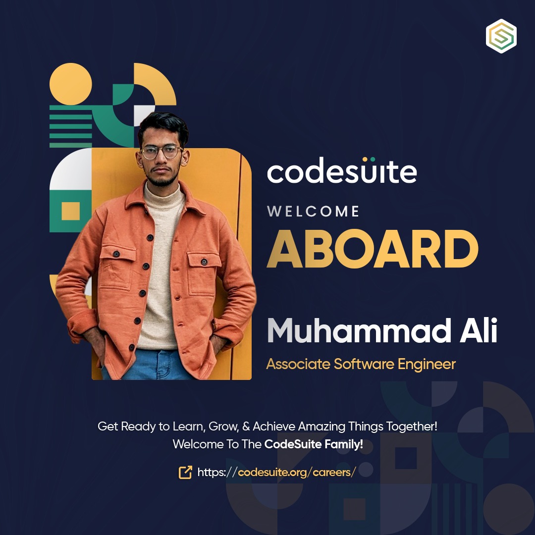 code_suite's tweet image. Congratulations & Welcome to the Codesuite Family! 💐
Empowering moments, innovative solutions.
We're Hiring, Join us on the journey to success!
codesuite.org
#codesuite #newhiring #welcomeonboard #newteam #2024 #softwaredeveloper #innovation #teamwork