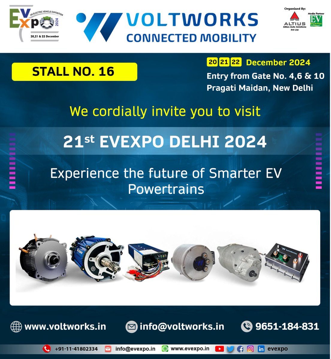 Join VoltWorks at the EV Expo 2024!

We’re excited to showcase our motor &amp; controllers powering the future of mobility.

📍 Pragati Maidan, New Delhi
🗓 20th - 22nd December 2024
🕒 10 AM to 6 PM

<a href="/DC_Aces/">Devendra Chaudhary</a> <a href="/ST_World/">STMicroelectronics</a>  <a href="/x_rahulraj/">Rahul Raj</a>  <a href="/incubatorIITK/">SIIC IIT Kanpur</a>